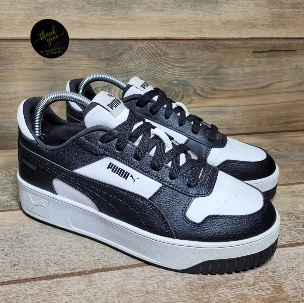Puma Carina Street Platform Womens Sneakers Size 9.5 Black White Retro 389390-16